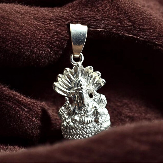 Ganesh on Sheshnag Silver Pendant – Symbol of Wisdom & Divine Protection