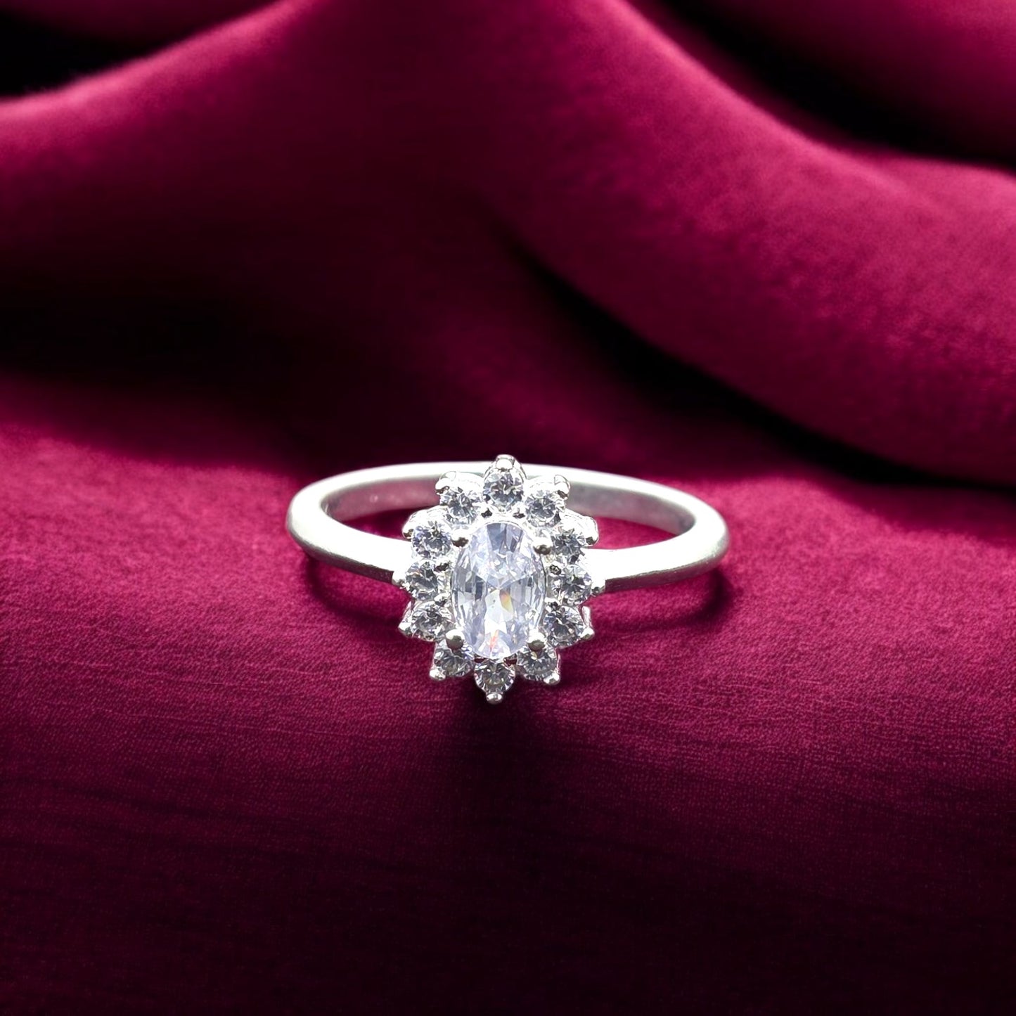 Oval White Blossom Ladies Ring