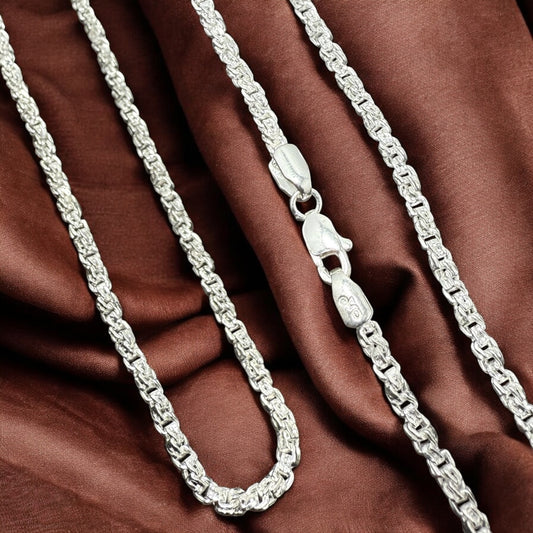 Bold Byzantine Silver Finish Chain – Stylish & Durable for Men 20 Inches
