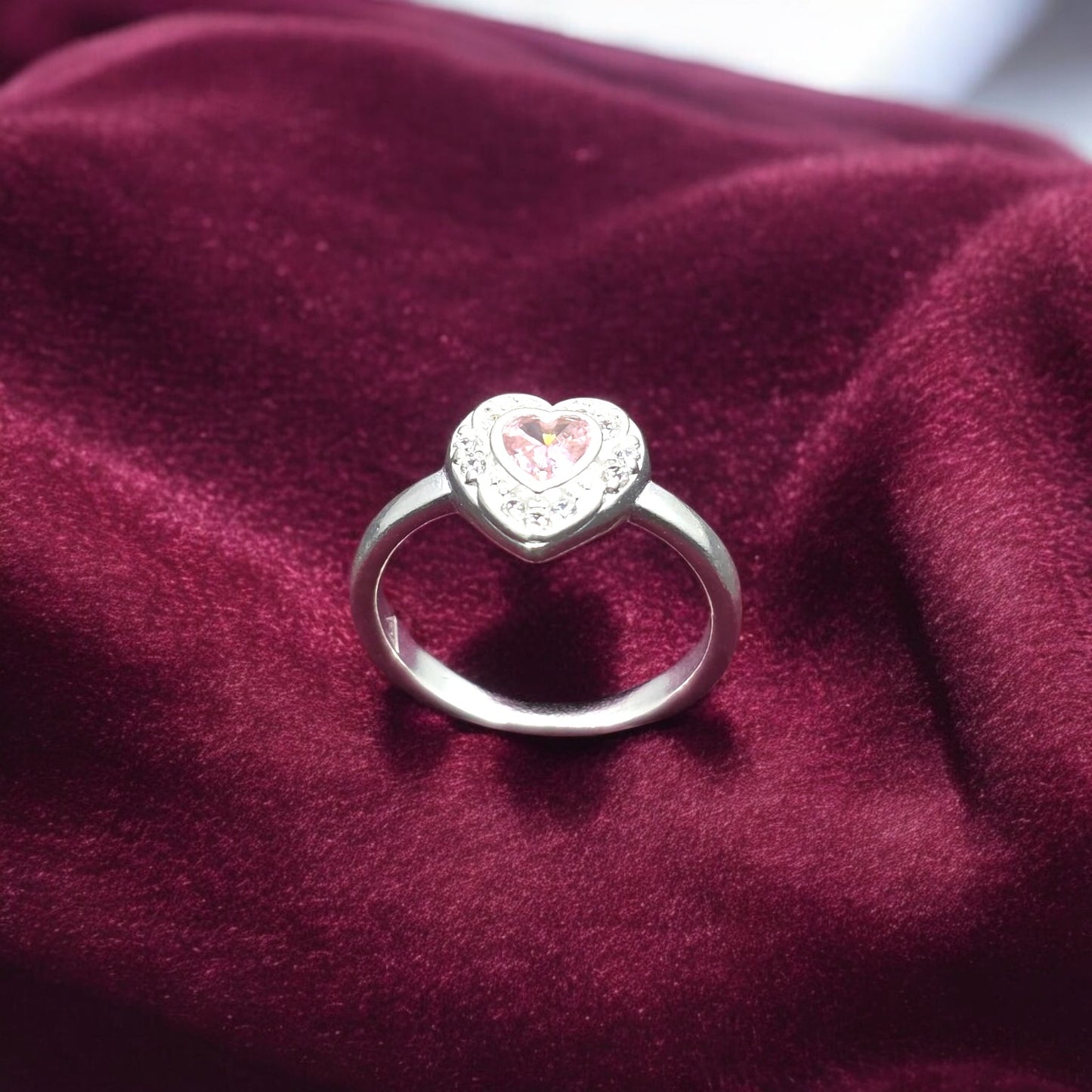 Pink Diamond Heart Halo Ladies Ring