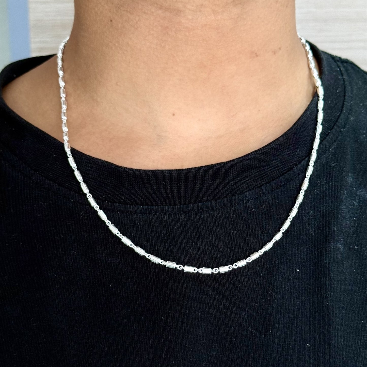 Men’s Silver Bar Link Chain – Sleek & Structured 20 Inches