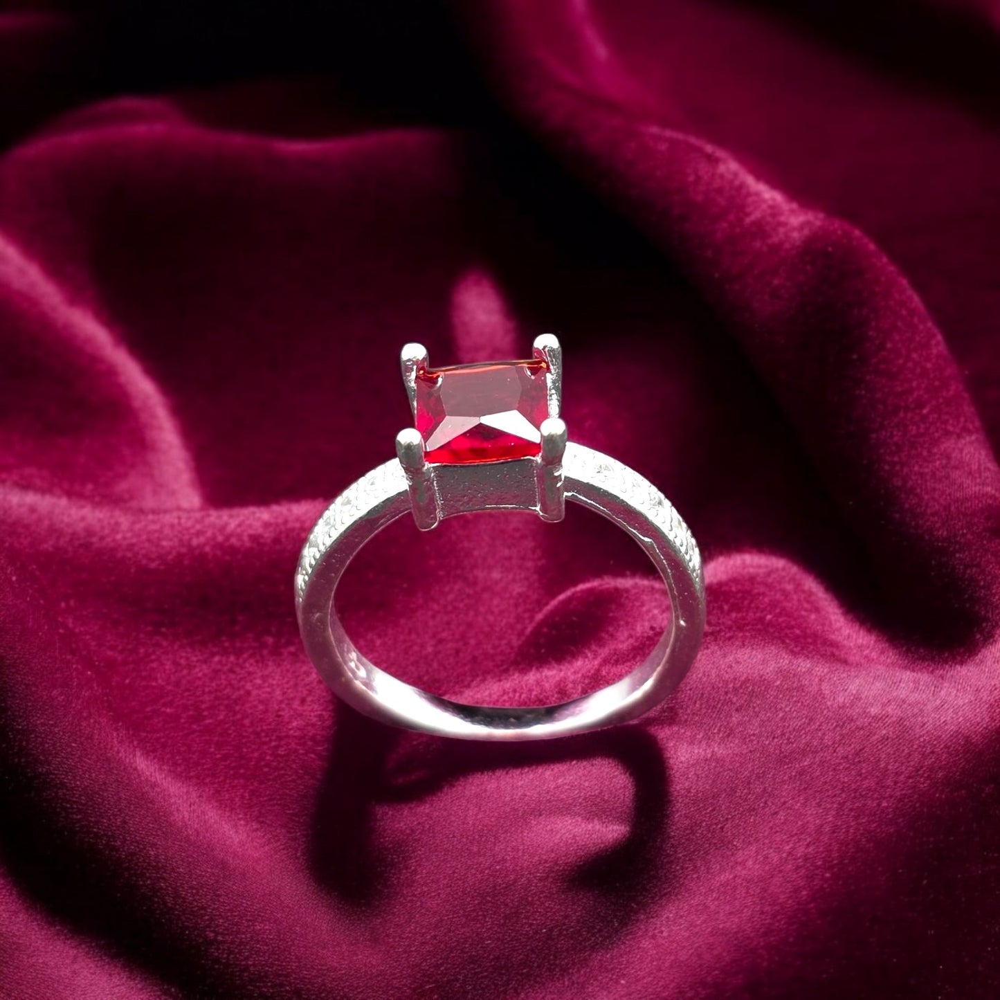 Red Square Solitaire Ladies Ring
