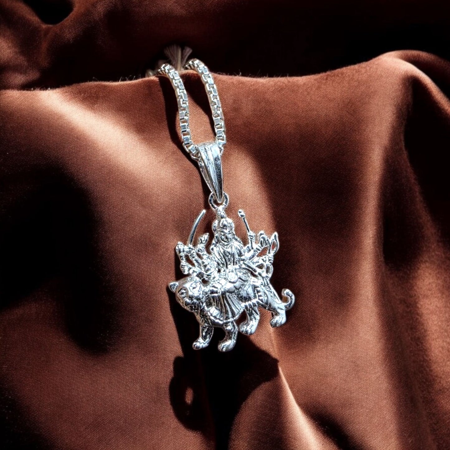 Maa Durga Silver Pendant