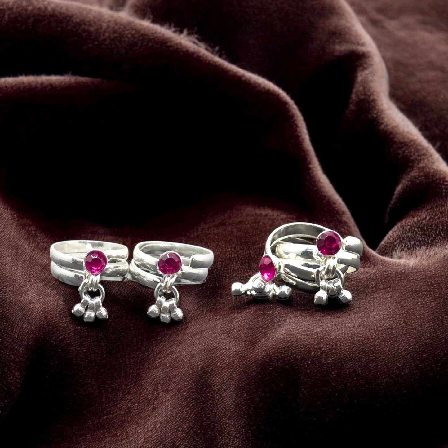 Ruby Drop Ghungroo Toe Rings