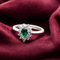 Emerald Teardrop Floral Ladies Ring