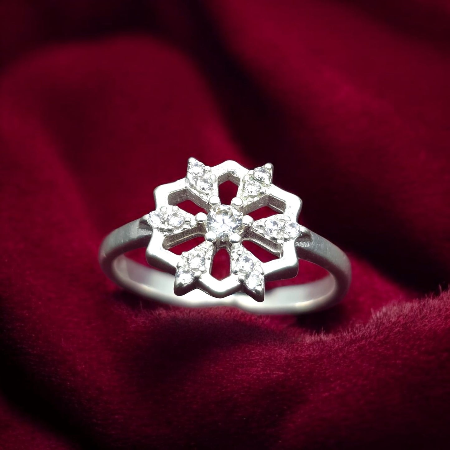 Snowflake Solitaire Ladies Ring