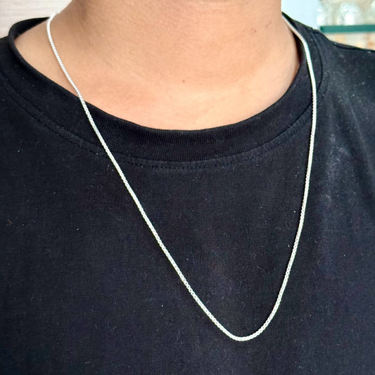 Men’s Silver Box Chain – Sleek, Structured Elegance 24 Inches