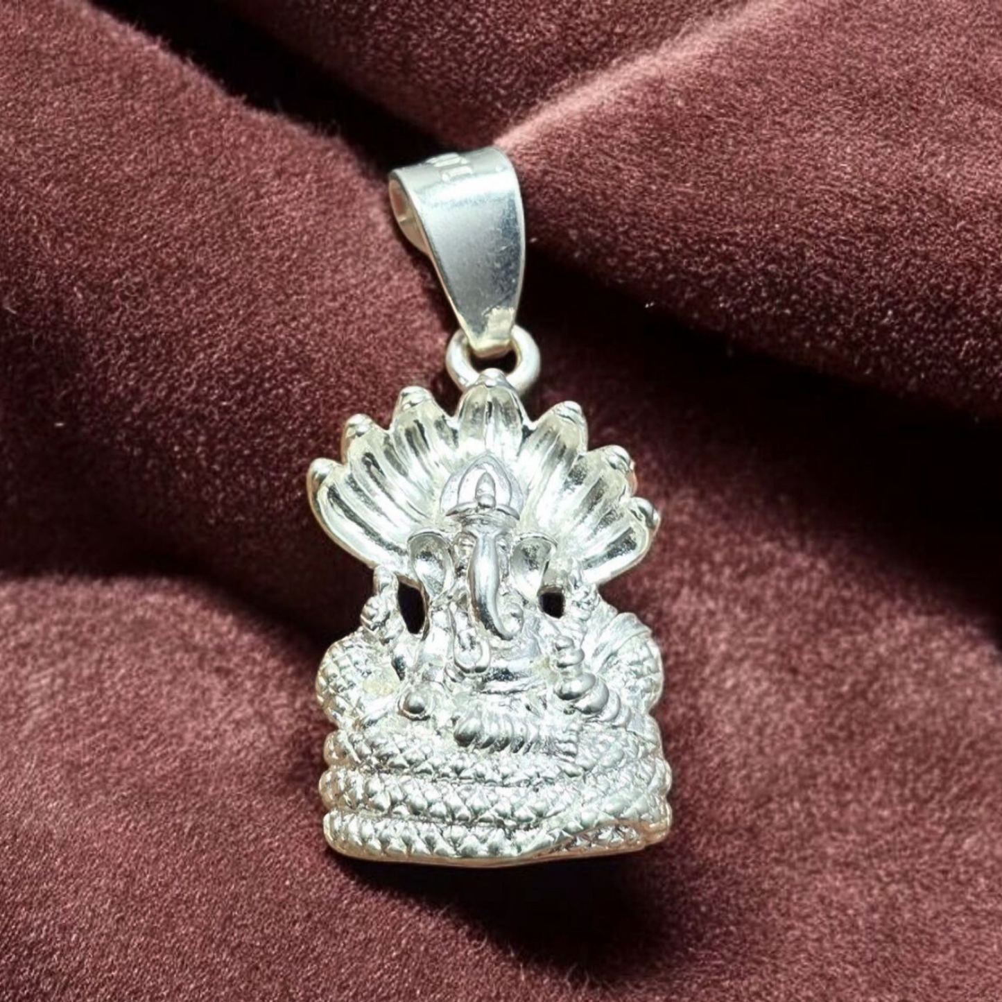 Ganesh on Sheshnag Silver Pendant – Symbol of Wisdom & Divine Protection