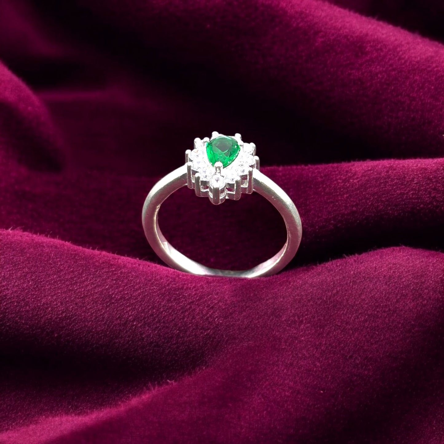 Emerald Teardrop Floral Ladies Ring