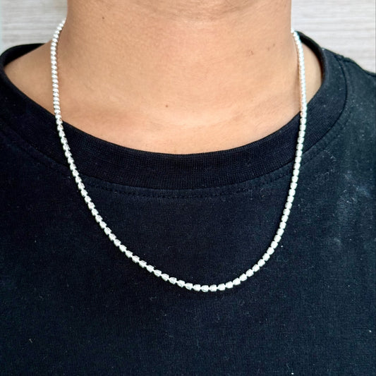 Men’s Silver Beaded Chains – Textured Elegance in Every Link 20 Inches
