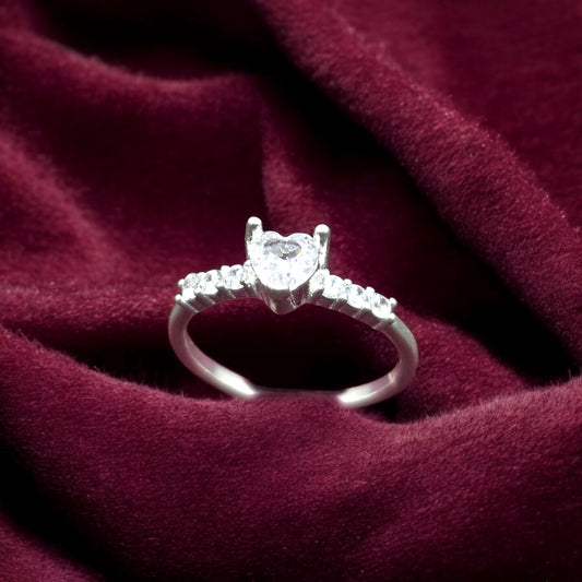 Crystal Heart Solitaire Ladies Ring