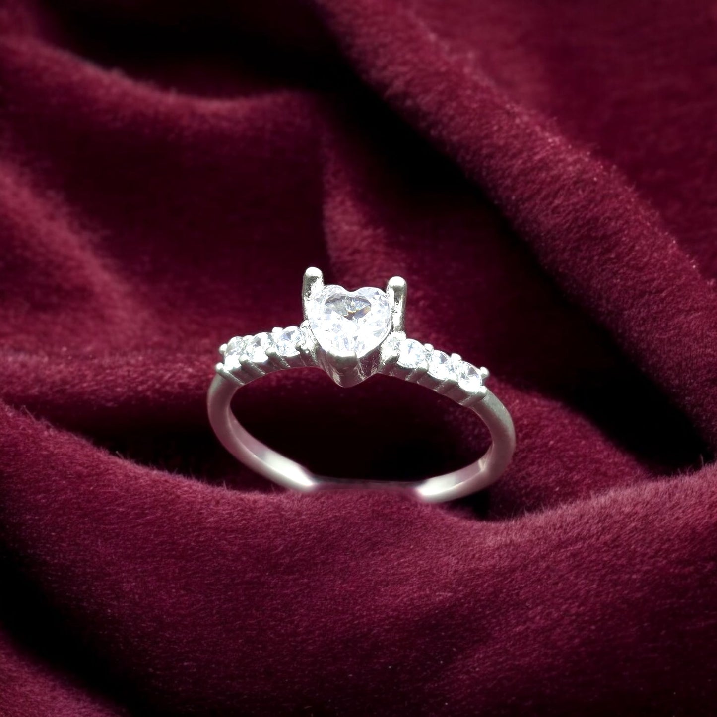 Crystal Heart Solitaire Ladies Ring