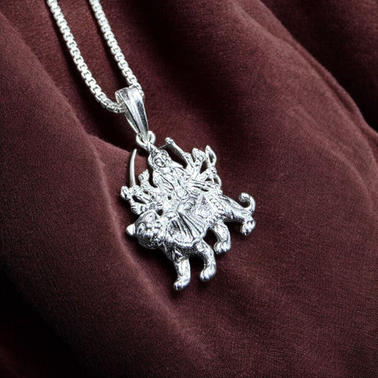 Maa Durga Silver Pendant