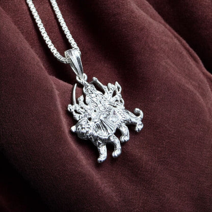 Maa Durga Silver Pendant