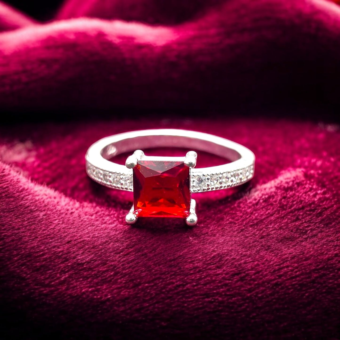 Red Square Solitaire Ladies Ring