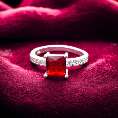 Red Square Solitaire Ladies Ring