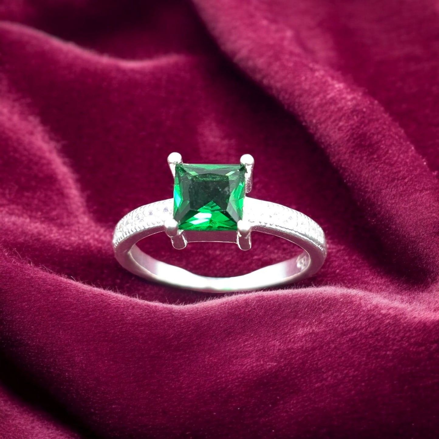 Emerald Square Solitaire Ladies Ring