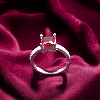 Red Square Solitaire Ladies Ring