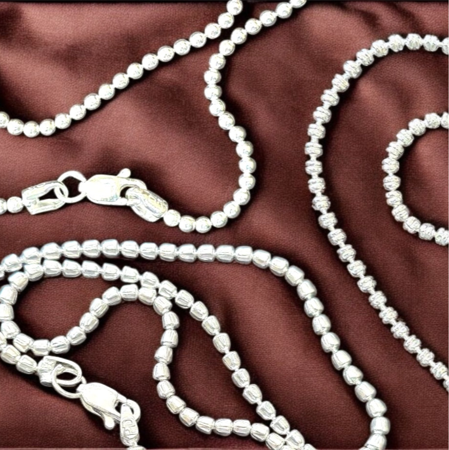 Men’s Silver Beaded Chains – Textured Elegance in Every Link 20 Inches