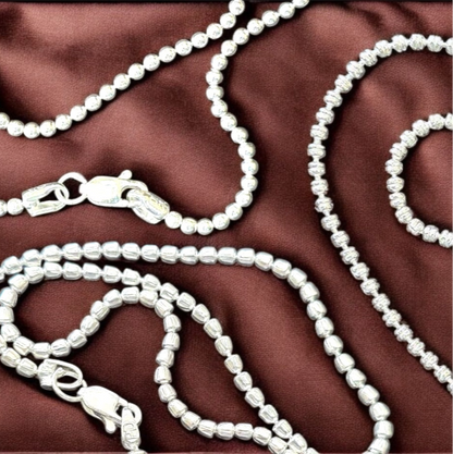 Men’s Silver Beaded Chains – Textured Elegance in Every Link 20 Inches