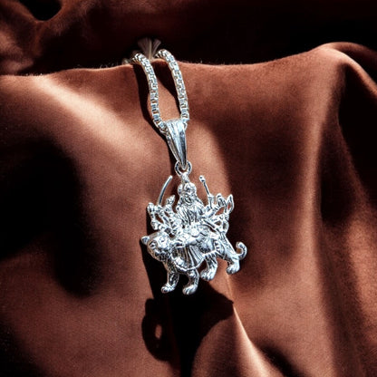 Maa Durga Silver Pendant