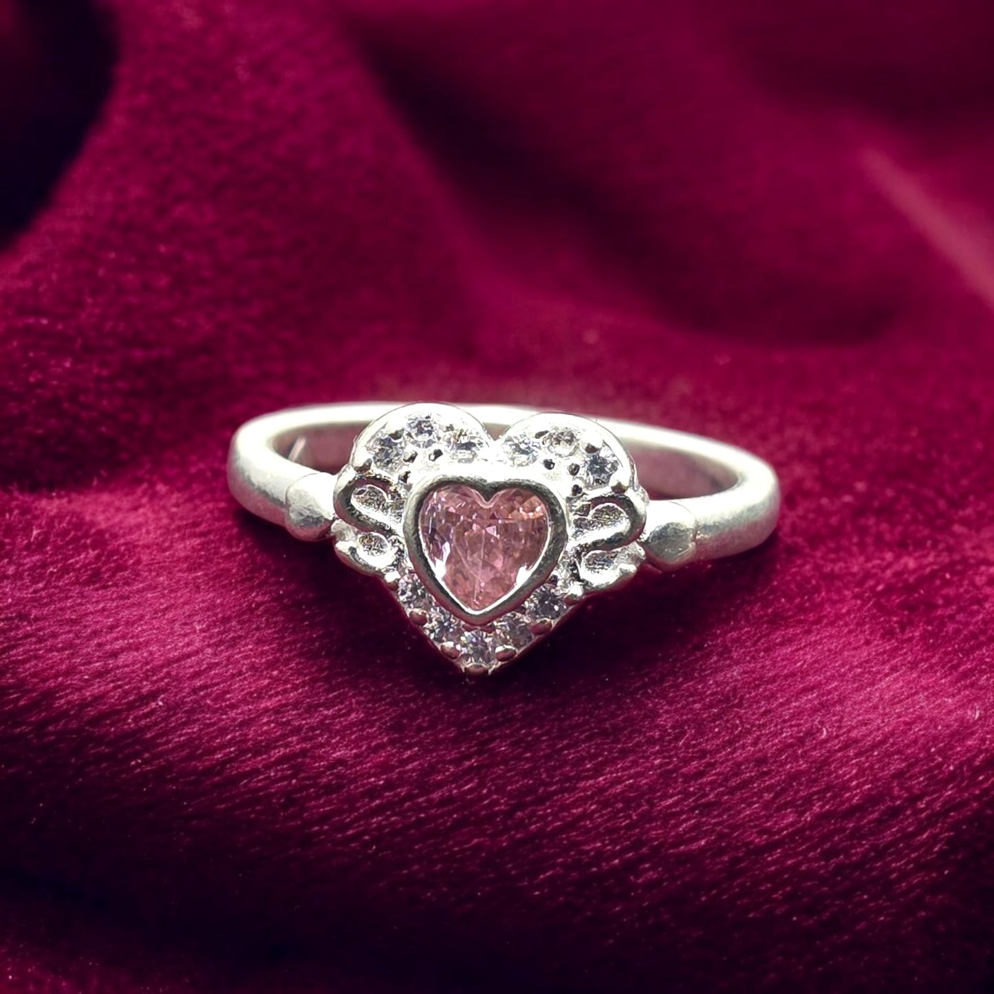 Pink Diamond Heart Halo Ladies Ring