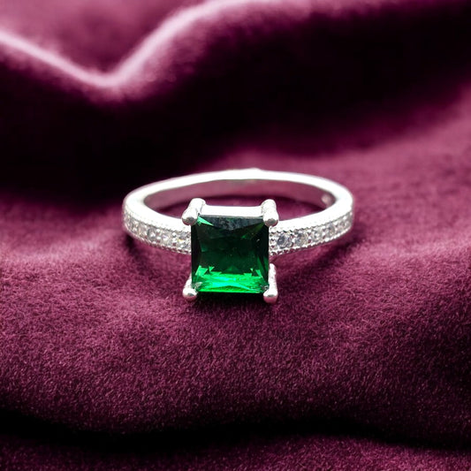 Emerald Square Solitaire Ladies Ring