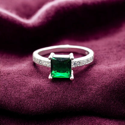 Emerald Square Solitaire Ladies Ring
