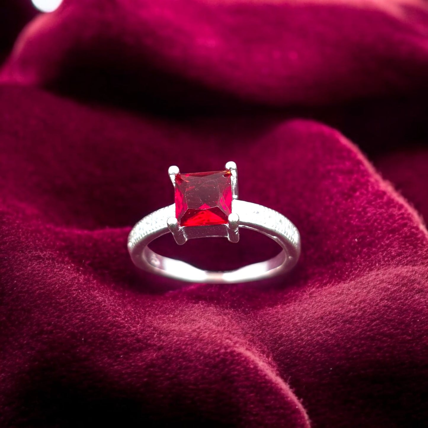 Red Square Solitaire Ladies Ring