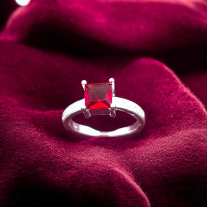 Red Square Solitaire Ladies Ring
