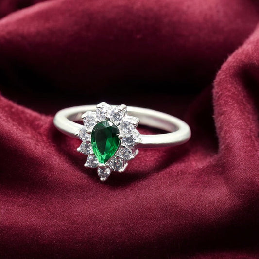 Emerald Teardrop Floral Ladies Ring