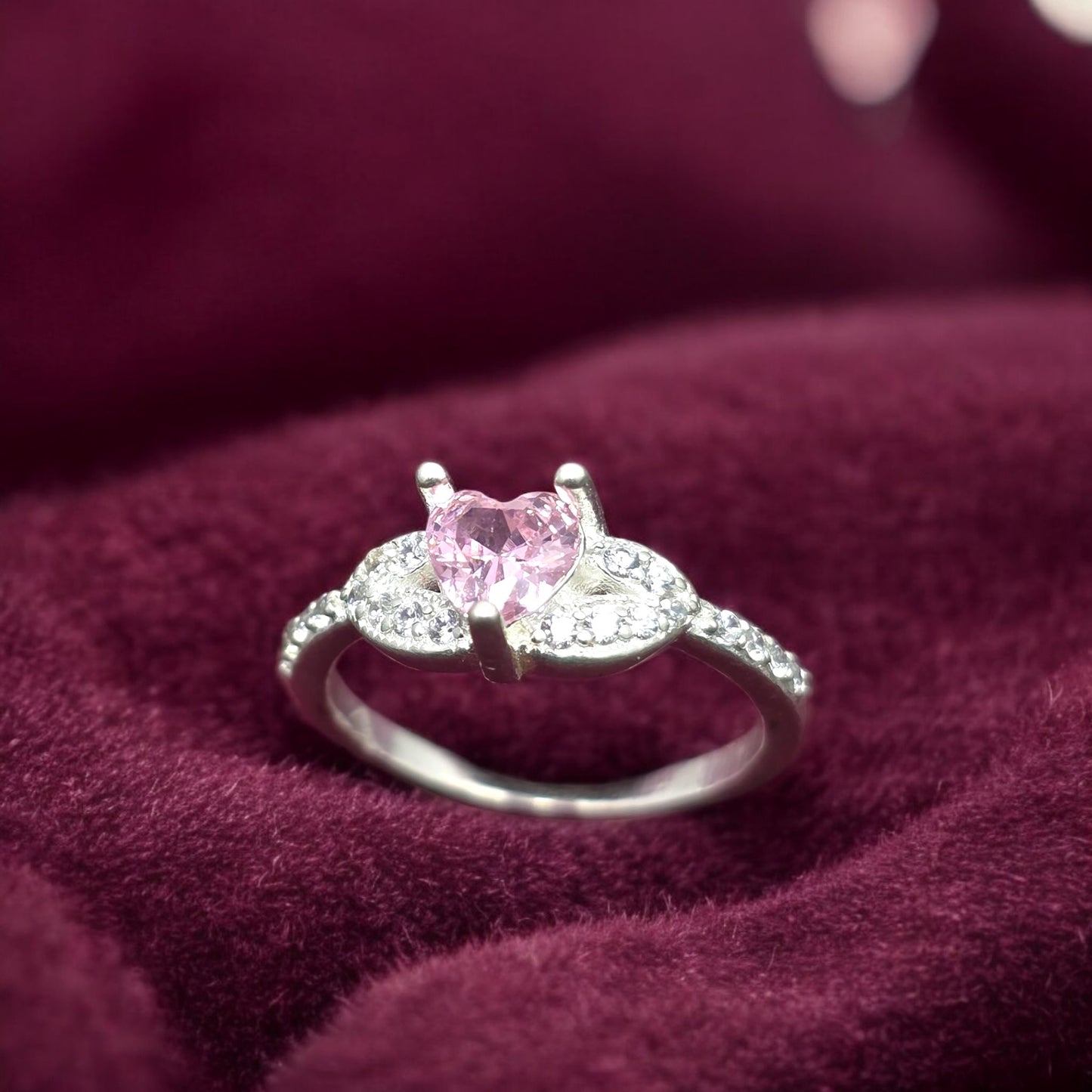 Pink Heart Sparkle Ladies Ring