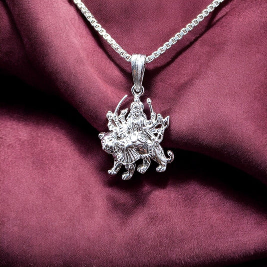 Maa Durga Silver Pendant