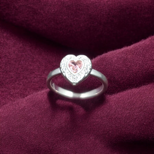 Pink Diamond Heart Halo Ladies Ring