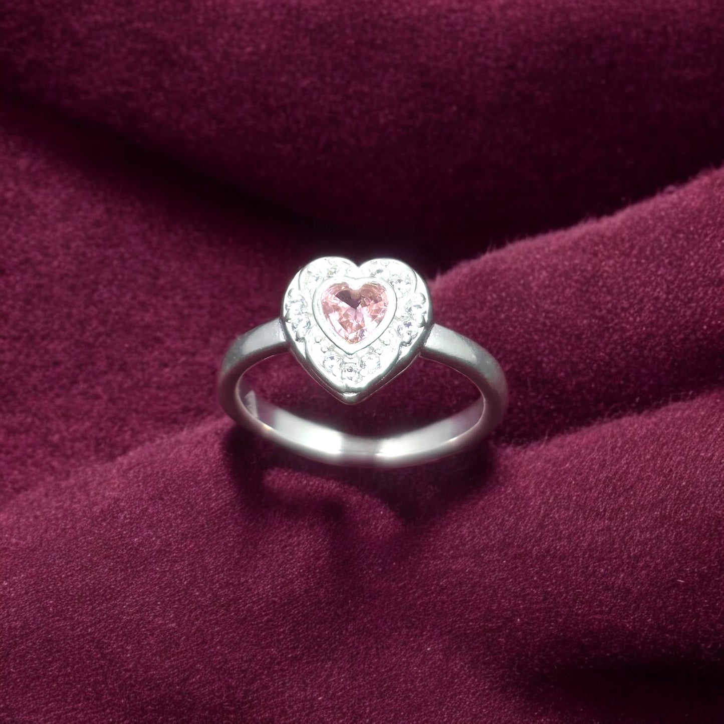 Pink Diamond Heart Halo Ladies Ring