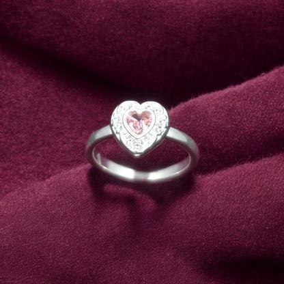 Pink Diamond Heart Halo Ladies Ring