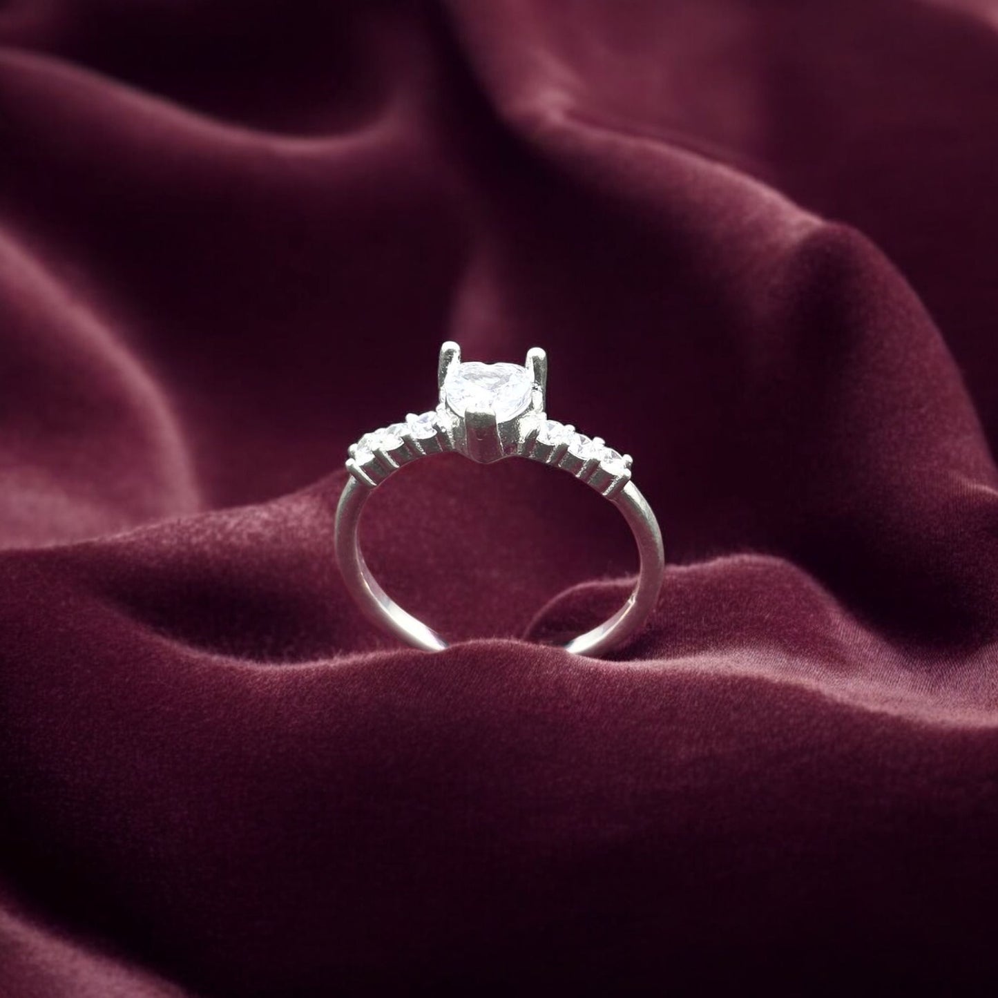 Crystal Heart Solitaire Ladies Ring