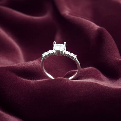 Crystal Heart Solitaire Ladies Ring